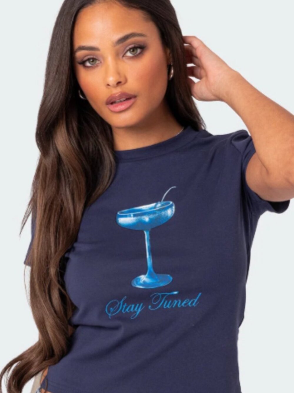 Edikted Navy Tuned In TShirt Size Small